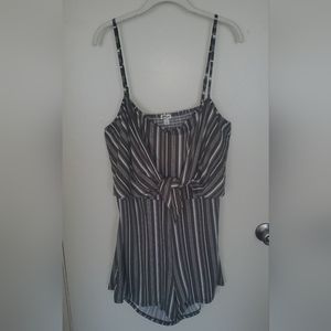 Gray and White Stripped Romper w/ open back